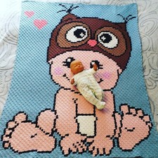 gehäkelte Babydecke Blau-Rosa